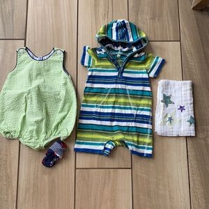 Baby boys romper, bubble, burp cloth, sock bundle, orient expressed inc